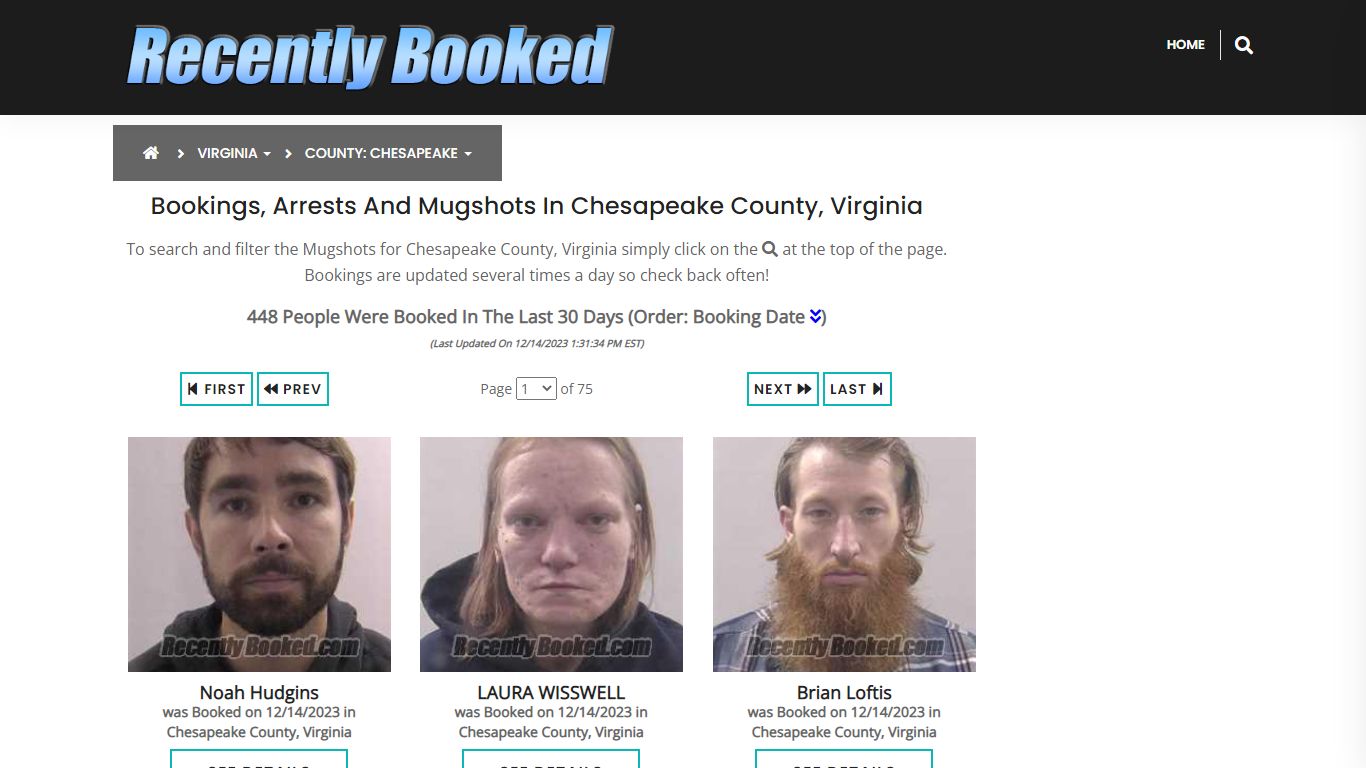 Bookings, Arrests and Mugshots in Chesapeake County, Virginia